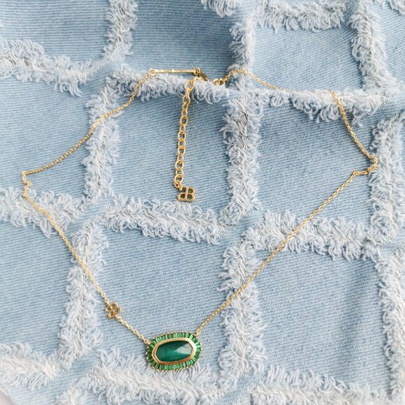 Alicia Bonnie Kelly Gold Green Cat's Eye Necklace Trendy Jewelry - Picture 2 of 3